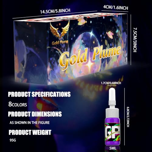 Gold Plume YGMS-8 8-Color Tattoo Ink Set 0.17oz for Artists & Beginners