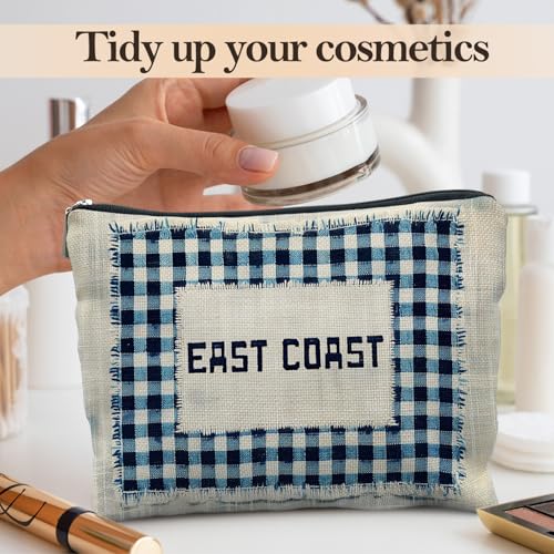 Blue Coast Checkered Beach Makeup Bag - Nautical Cosmetic Pouch for Women, Likjad Blue Beach5