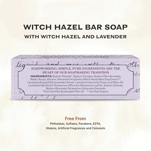 Grandpa's Witch Hazel Bar Soap with Lavender - Vegan Skin Toning Soap, 4-Pack