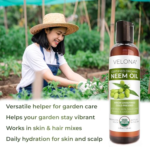 Velona USDA Organic Neem Oil 4oz Cold Pressed Virgin Unrefined Skin & Garden Oil