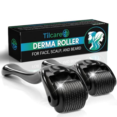 Tilcare 2-Pack Sterile Titanium Beard & Hair Derma Roller 0.25mm - Painless Microneedling for Facial & Scalp