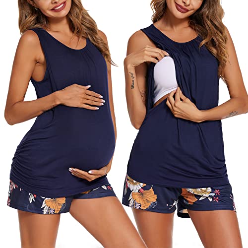 Ekouaer Nursing Pajamas Set for Postpartum - Tank Tops and Shorts