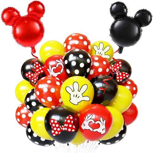 64 Pcs Cartoon Themed Black Red Yellow Balloons - 12 Inch Party Decor