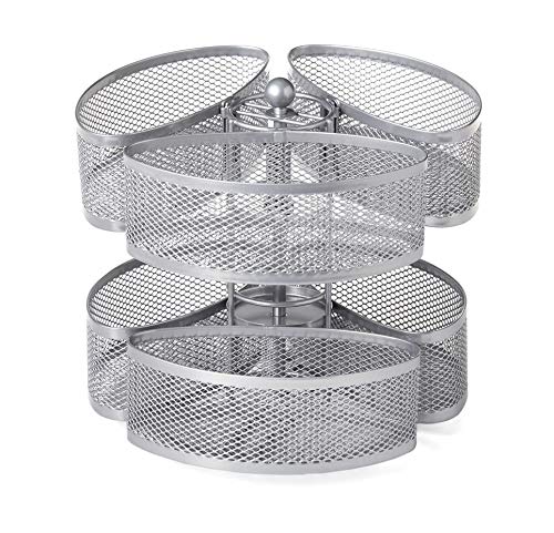 Nifty Carousel Organizer – Silver 360-Degree Spinning Makeup Storage
