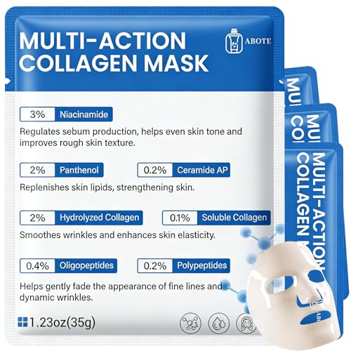 ABOTE Collagen Sheet Mask for Glass Skin, Firming & Hydration - 4 Pack