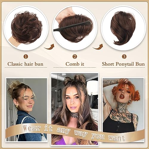 SOFEIYAN Small Elastic Messy Bun Hair Piece - Darkest Brown & Light Auburn