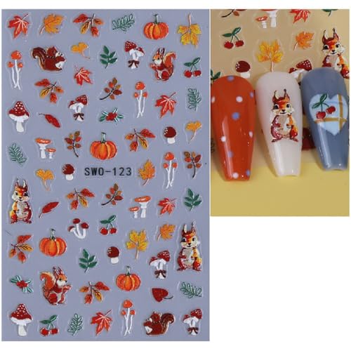 SPNBCQ Orange Halloween & Autumn Nail Art Stickers, 8 Sheets, 3D Self-Adhesive Pumpkin Face & Ghost Decals