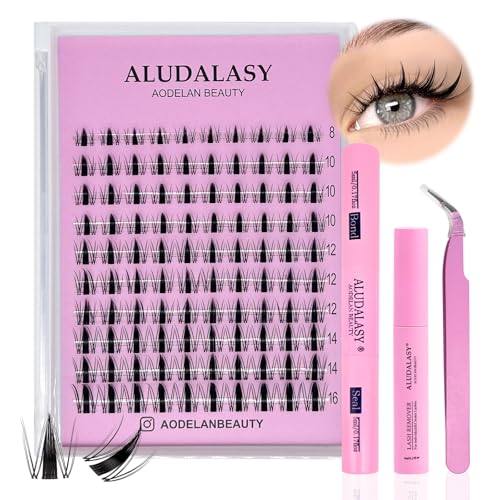 ALUDALASY Manga Lash Clusters Kit - C Curl Wispy Lashes with Invisible Band