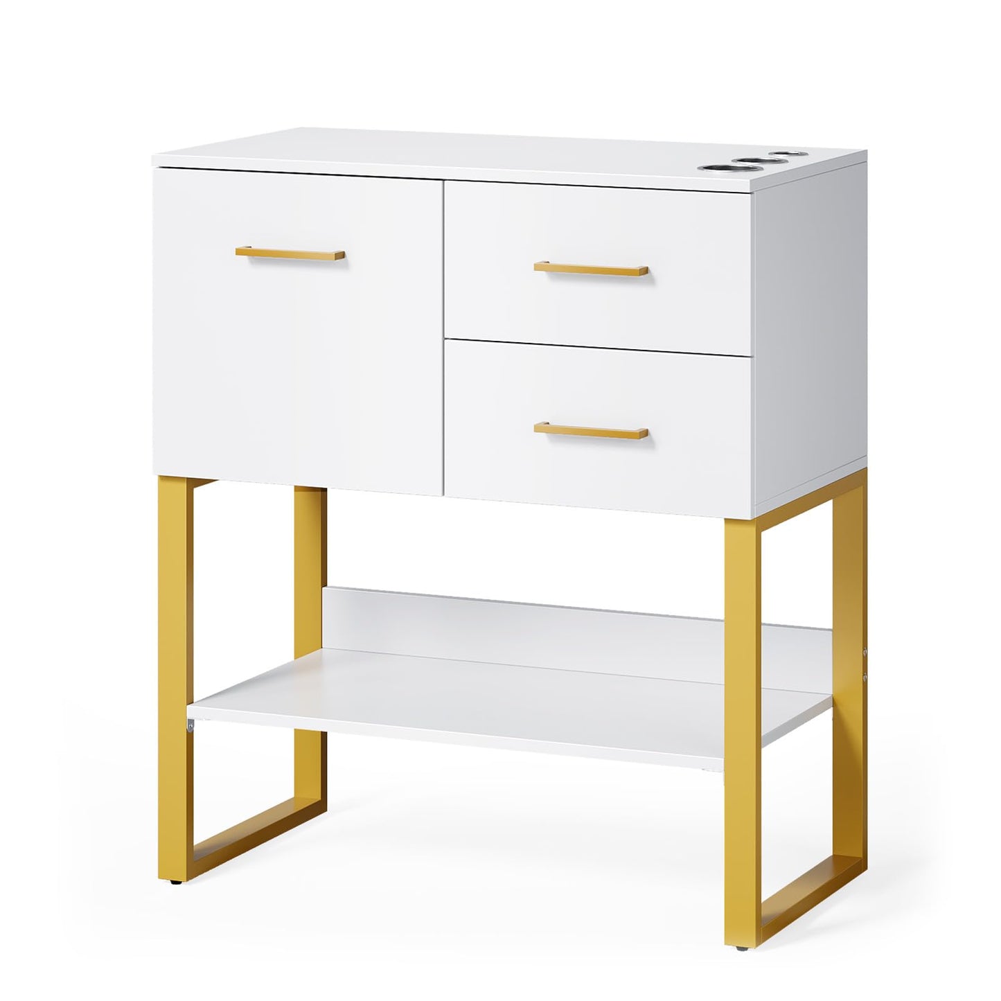 OmySalon Beauty Barber Station, Salon Stations for Hair Stylist, Salon Storage Cabinet with Drawers & Hair Dryer Holders, Styling Station for Spa Dresser Bathroom, White