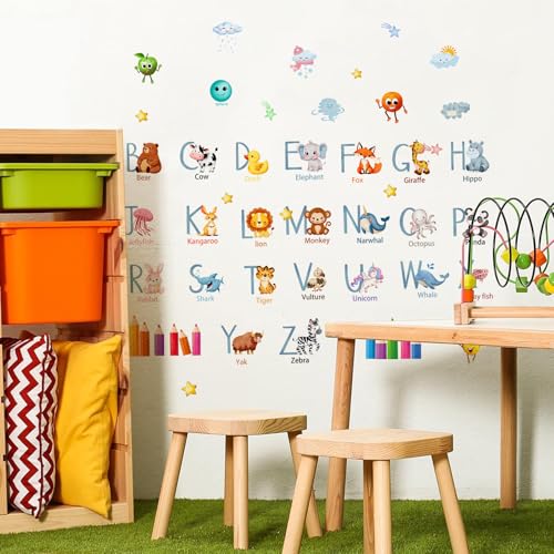 Animal Alphabet Wall Decals - 64 Educational Stickers for Kids