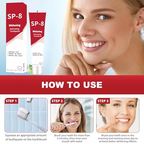 SP-8 Whitening Toothpaste - Mint Fresh Breath Daily Cleaning Paste (2 Pack)
