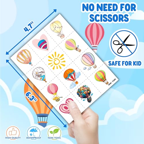 96-Pack Hot Air Balloon Temporary Tattoos for Kids – Pre-Cut Party Favors