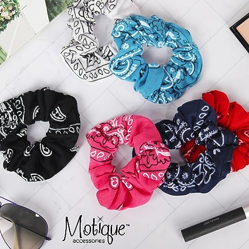 Hot Pink Cotton Bandana Scrunchies Set of 2 - No Damage Hair Ties for Women & Teens