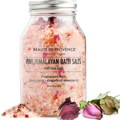Beaute De Provence Pink Himalayan Bath Salts with Rose Buds - 100% Natural Aromatherapy