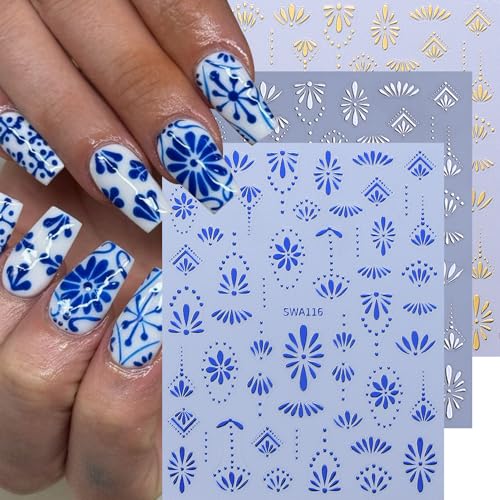 Bohemian Nail Art Stickers - 12PCS Metallic Gothic Designs
