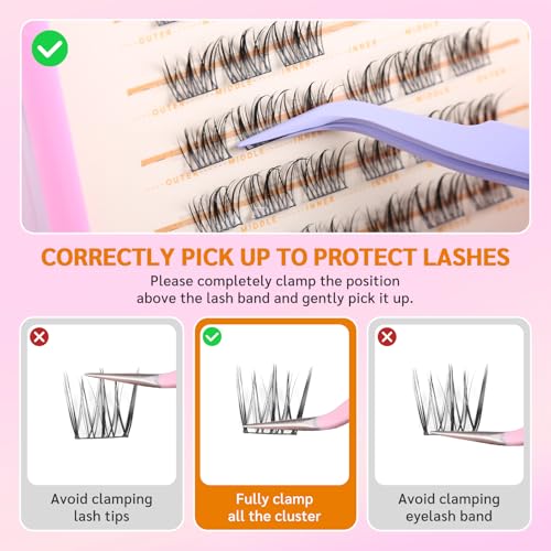 MLEN DIARY Natural Eyelash Clusters 60PCS C Curl Wispy 11-13mm