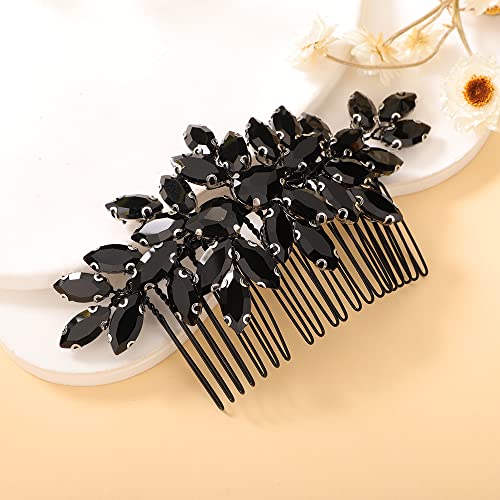Black Rhinestone Crystal Hair Comb for Bridal & Special Occasions - Teyglen