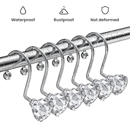 Diamond Shaped Crystal Shower Curtain Hooks - 12PCS Rust Proof
