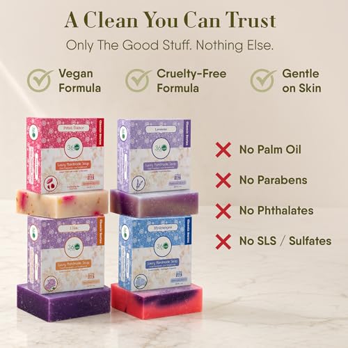 360Feel Handmade Floral Bar Soap Set - 4-Pack Cold-Processed Castile Soap