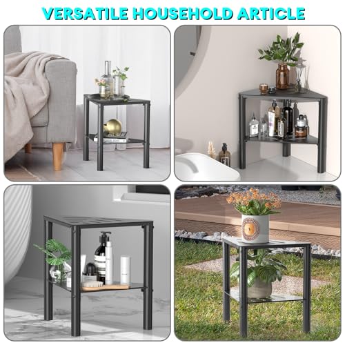 YAJONUE Corner Shower Stool with Storage Shelf & Non-Slip Foot Rest