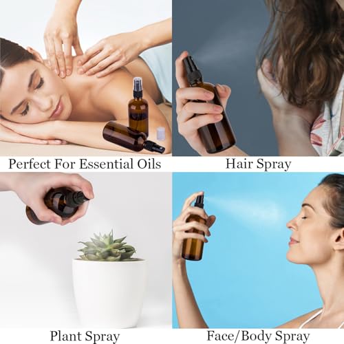 HMAIMAS Amber Glass Spray Bottles Set of 4oz for Essential Oils with Fine Mist, UV Protection