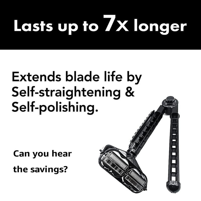 OmniShaver Ergonomic Maintenance Back Shaving Kit - Extendable Handle with Dual Shave Heads for Easy Reach - Includes Lotion Spreader - Self-Cleaning & Self-Stropping - Maintenance Back Shaver for Men