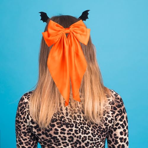 Orange Satin Hair Bow Clip for Women & Girls - 15x8in