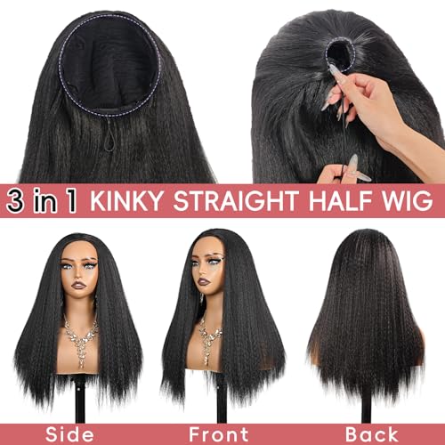 22 Inch Kinky Straight Half Wig for Black Women - Natural Black