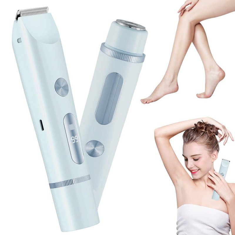 Dual-Headed Electric Trimmer for Women Face & Body, 2026 New 2 in 1 Painless Body Hair Remover & Facial Hair Trimmer, Wet & Dry Womens Electric Razor for Women Arms Legs Face Underarm (Blue)