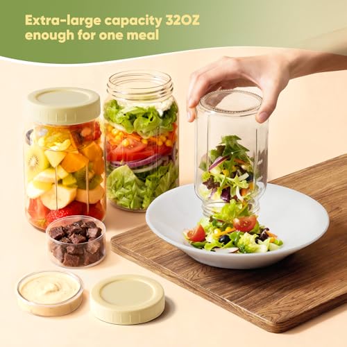 32oz Glass Salad Jars with Leakproof Dressing Container - 4 Pack