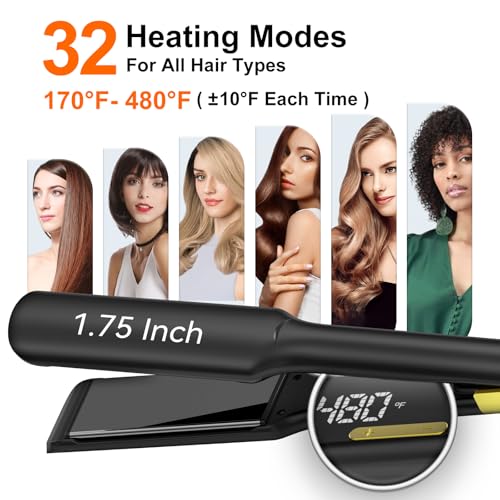 UKLISS MCH 2-in-1 Hair Straightener & Detangling Flat Iron, Black, 1.75-Inch Wide Plates, Fast Heat Up 170℉-480℉