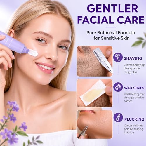 Hair Removal Cream, Facial Hair Removal Cream for Women with Soothing Cream,Facial Hair Remover for Sensitive Skin, Face Hair Remover for Upper Lip, Peach Fuzz, Chin & Sideburns