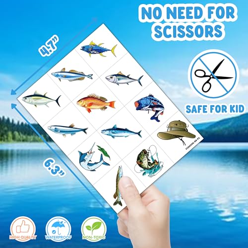 Fishing Temporary Tattoos Set for Kids - 60 PCS Birthday Party Favors