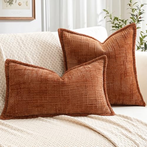 OTOSTAR 16x24 Inch Soft Chenille Decorative Pillow Cover - Rust