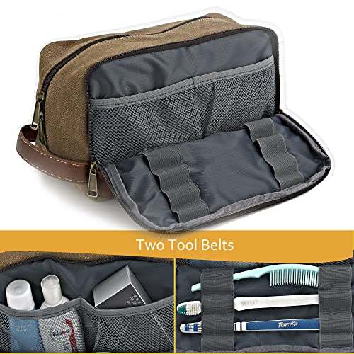 Seemeroad Large Canvas Travel Toiletry Bag 28x16x14cm Water-Resistant Vegan Leather