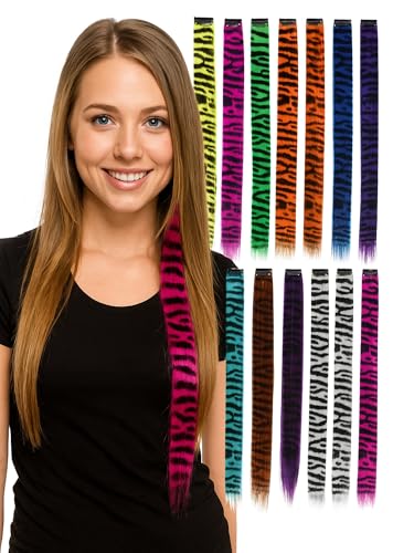 Suncalla 18" Stripe Raccoon Tail Wig Extensions - Set of 12, Halloween & Festival Costume Accessory
