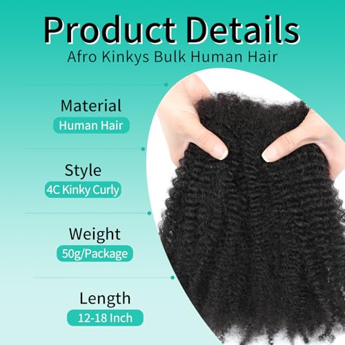 Humistwbiu Afro Kinky Curly Human Hair for Dreadlocks & Braids 12-18 Inch 50g Pack