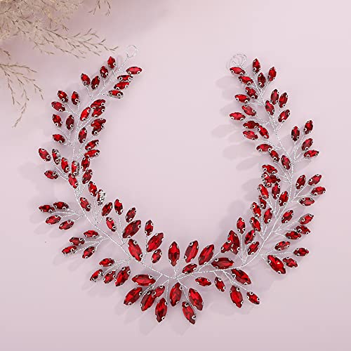 JWICOS Red Silver Bridal Headband Hair Vine for Weddings