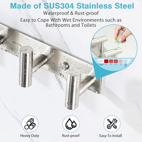Alise Wall-Mounted Coat Rack with 3 Hooks - Stainless Steel, Adhesive or Drilling