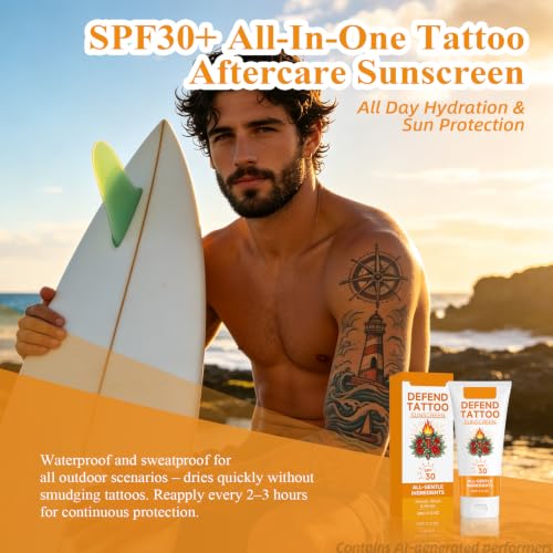 Clenome Tattoo Aftercare Sunscreen SPF 30+ Lotion for New & Old Ink