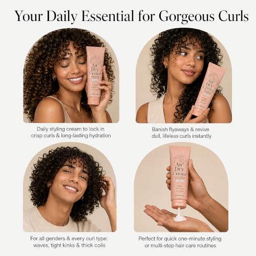 Lumigrace Air Dry Cream with Castor & Coconut Oil - 3.53 Oz | Lightweight, Anti-Frizz Styling for Wavy & Curly Hair