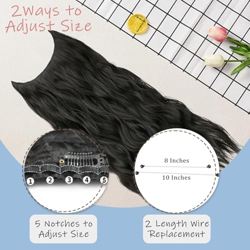 TressGlam 24 Inch Wavy Halo Hair Extensions - Natural Black Invisible Wire