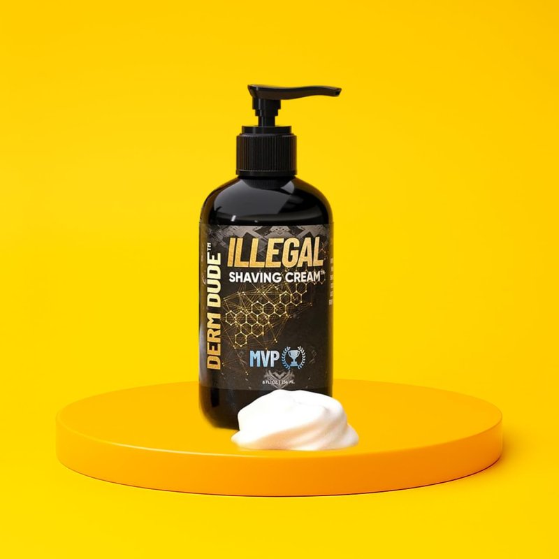 Derm Dude Illegal Shave Cream for Men | Ultra-Slick Shaving Cream for Sensitive Skin | Fights Razor Burn, Bumps, Nicks & Cuts | Smooth Glide Formula – MVP Scent, 8oz
