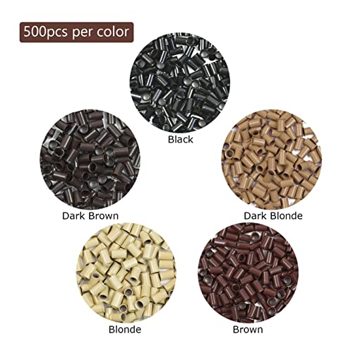 2500 Pcs Micro Rings Links Beads for Hair Extensions - Mixed Colors