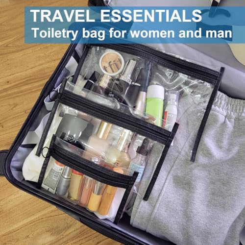 Clear Toiletry Bags Set - 3 Pack PVC Travel Makeup Organizers