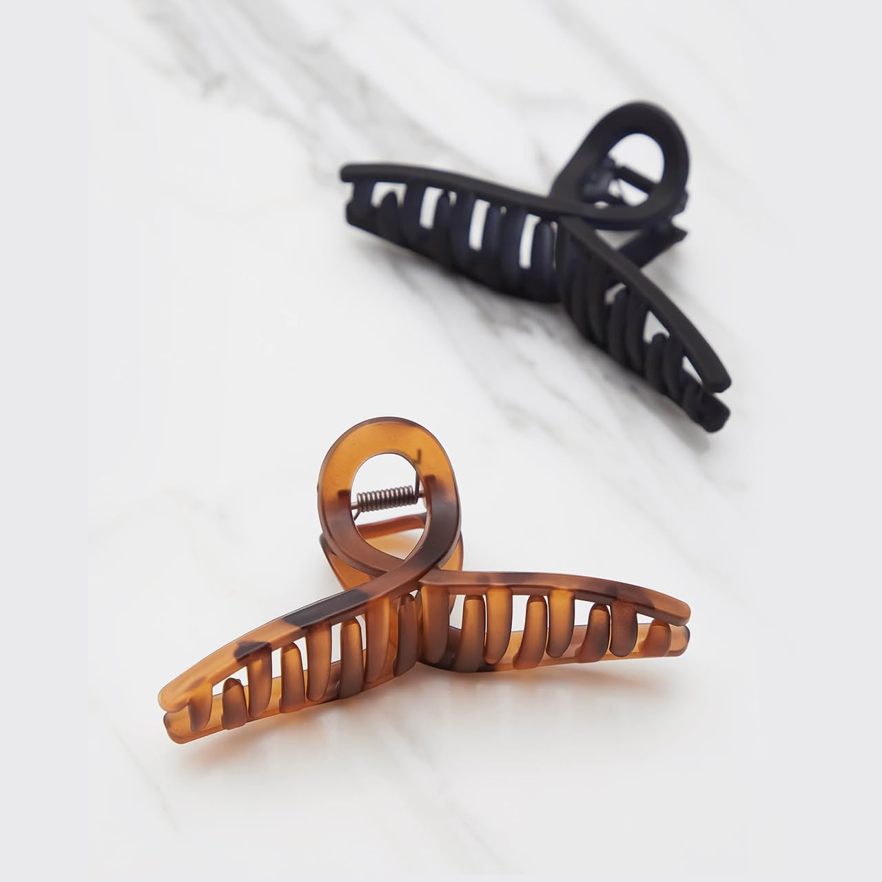 Large Hair Clips for Women - Fashionable Matte Plastic Loop Hair Claw Clips | Easy-Grip Design | Tortoise & Black, 2 Pcs