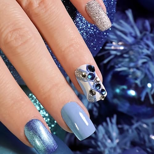 BYNYTO Dark Blue Face Gems 975pcs Self-Adhesive Rhinestones & Pearls for Makeup & DIY Crafts