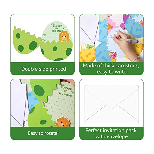 24 Dinosaur Birthday Party Invitations with Envelopes - Dino Eggs Design