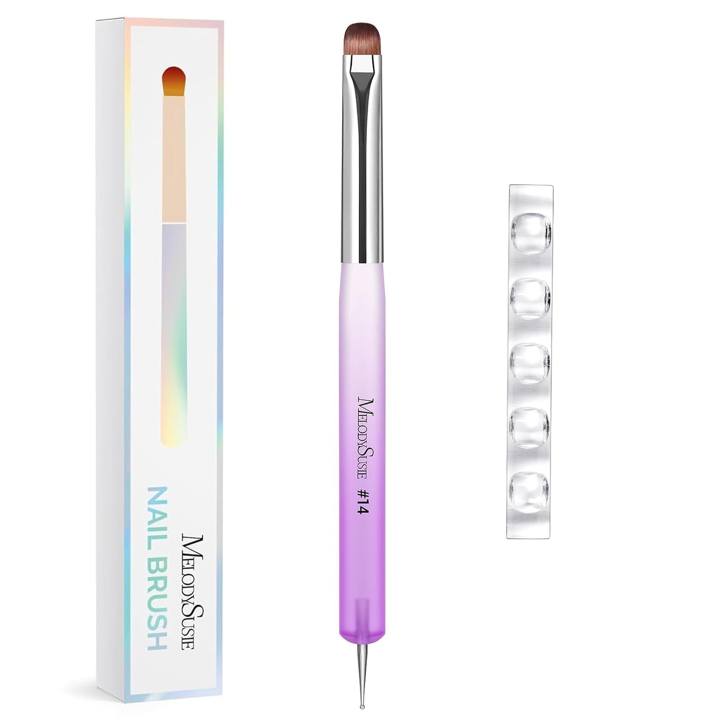Dual-Ended French Nail Brush & Dotting Pen Set - Nail Art Tool with Holder | Blue, Size #12
