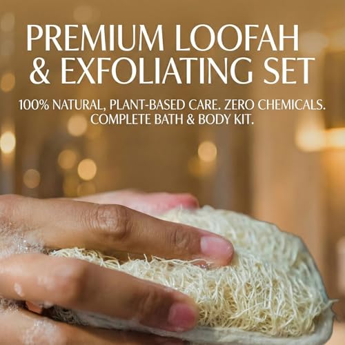 2-Pack Natural Loofah Back Scrubber Set with Exfoliating Body Loofah and Soap Bag